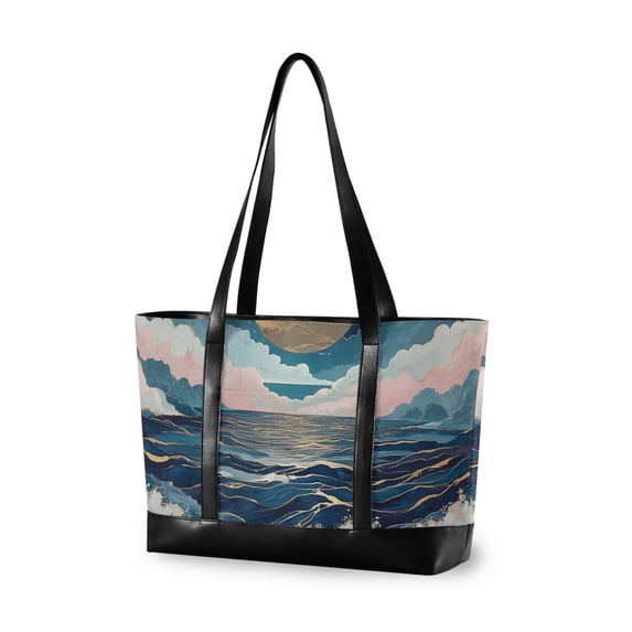 FORMRS Canvas Laptop Tote Bag for Women with 15.6" Computer Compartments Shoulder Handbag, Rolling Waves