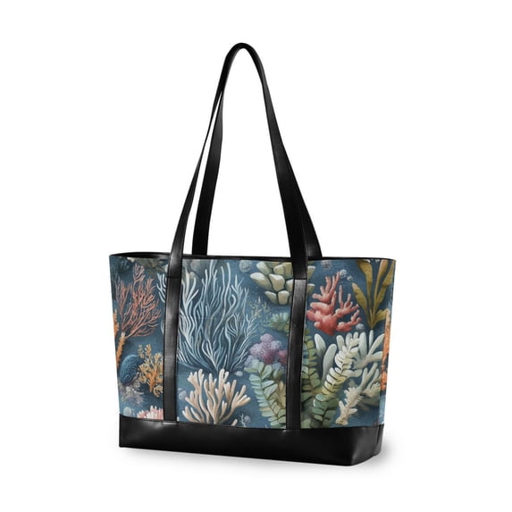 FORMRS Canvas Laptop Tote Bag for Women with 15.6" Computer Compartments Shoulder Handbag, Sea Plants Pattern