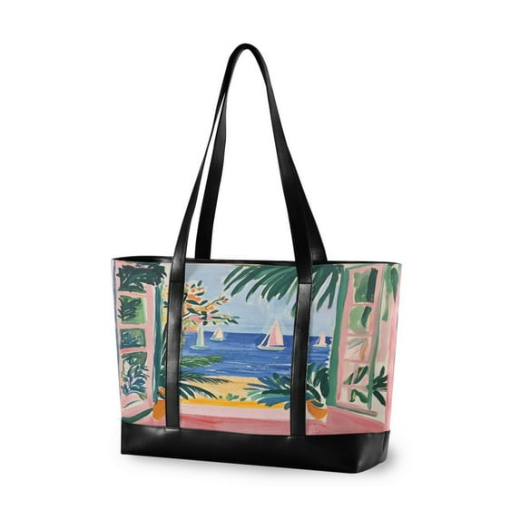 FORMRS Laptop Tote Bag for Women with 15.6" Computer Compartments Handbag, Seaside Leaves
