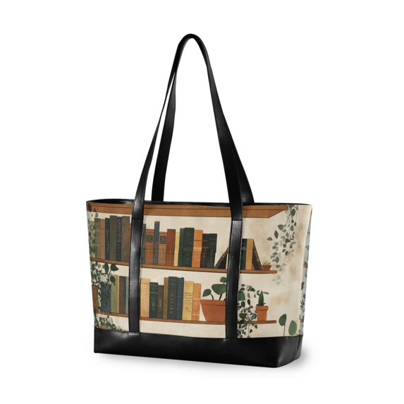 FORMRS Canvas Laptop Tote Bag for Women with 15.6" Computer Compartments Shoulder Handbag, Shelf Plants