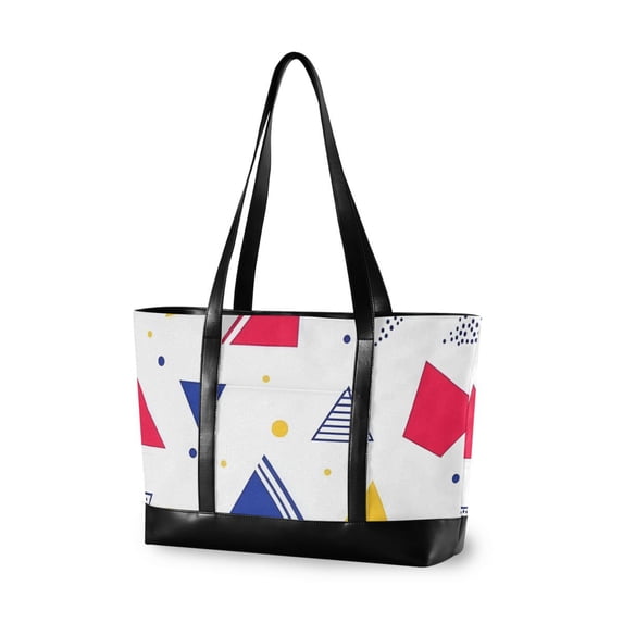 FORMRS Canvas Laptop Tote Bag for Women with 15.6" Computer Compartments Shoulder Handbag, Simple Triangles