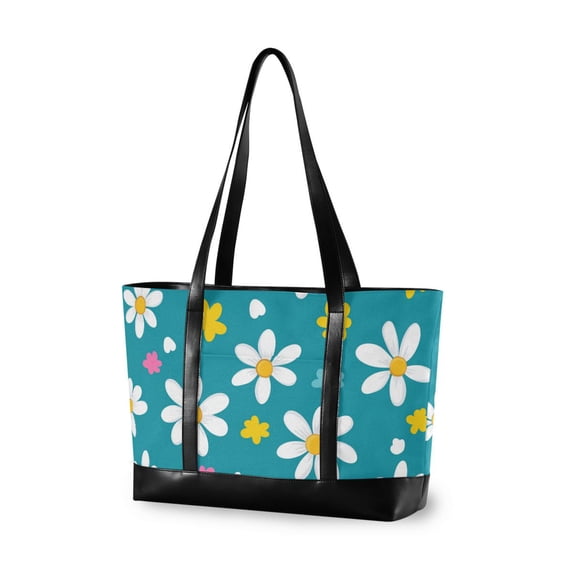 FORMRS Canvas Laptop Tote Bag for Women with 15.6" Computer Compartments Shoulder Handbag, Small Daisy