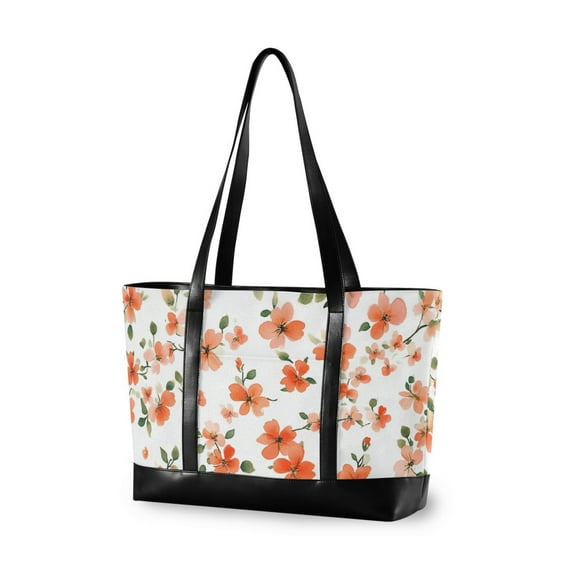 FORMRS Canvas Laptop Tote Bag for Women with 15.6" Computer Compartments Shoulder Handbag, Small Floral Blooms