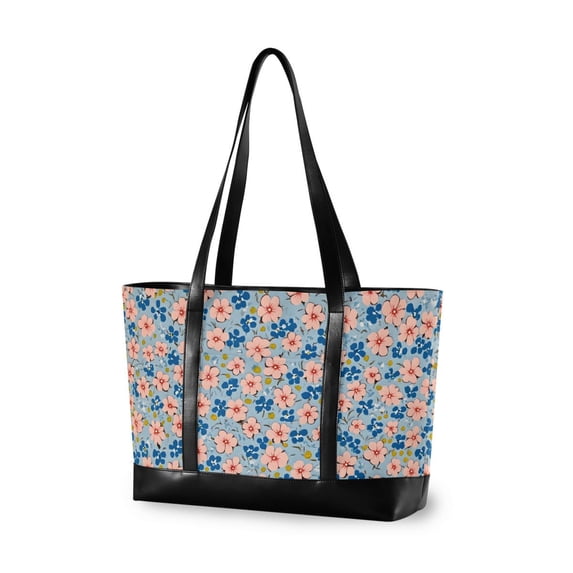 FORMRS Canvas Laptop Tote Bag for Women with 15.6" Computer Compartments Shoulder Handbag, Small Pink Flower