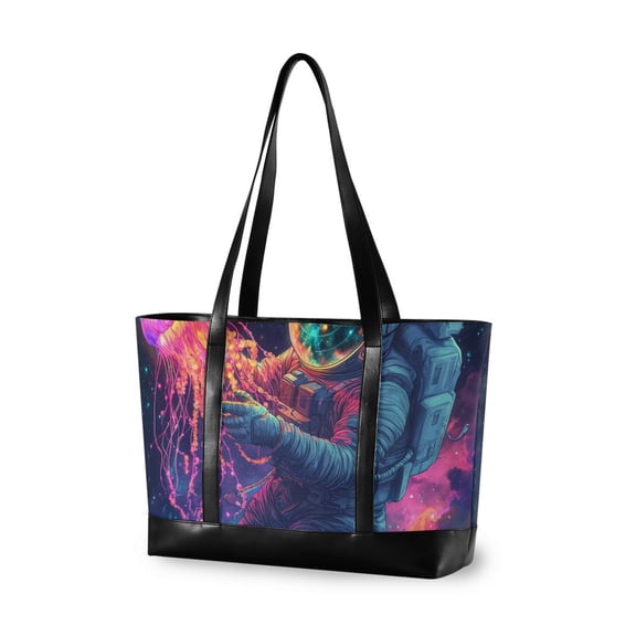 FORMRS Canvas Laptop Tote Bag for Women with 15.6" Computer Compartments Shoulder Handbag, Space Astronaut