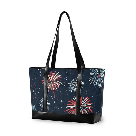 FORMRS Canvas Laptop Tote Bag for Women with 15.6" Computer Compartments Shoulder Handbag, Starry Fireworks Pattern