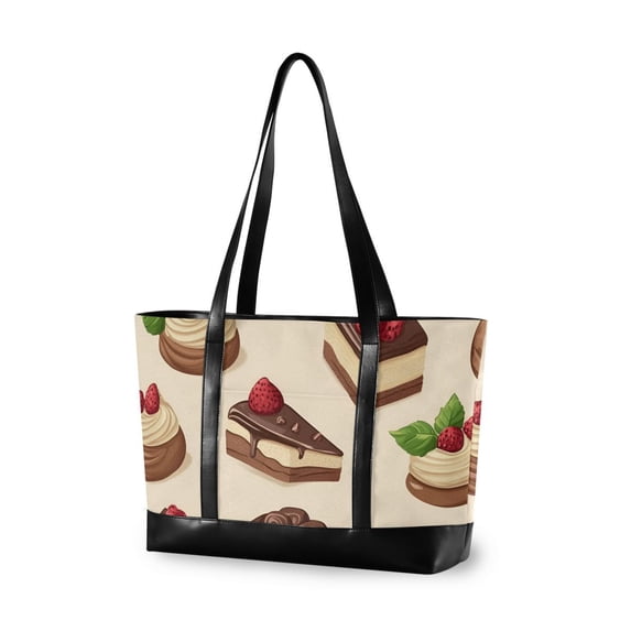 FORMRS Canvas Laptop Tote Bag for Women with 15.6" Computer Compartments Shoulder Handbag, Strawberry Cake