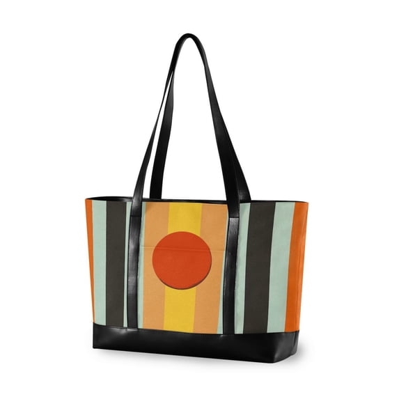 FORMRS Canvas Laptop Tote Bag for Women with 15.6" Computer Compartments Shoulder Handbag, Stripes and Circle