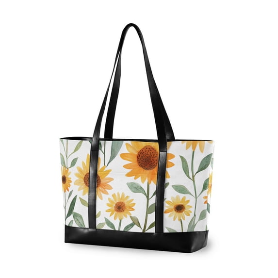 FORMRS Canvas Laptop Tote Bag for Women with 15.6" Computer Compartments Shoulder Handbag, Sunflowers and Leaves Pattern