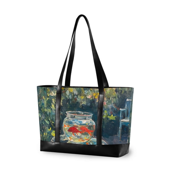 FORMRS Canvas Laptop Tote Bag for Women with 15.6" Computer Compartments Shoulder Handbag, Sunshine Goldfish