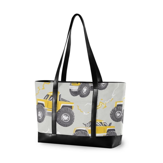 FORMRS Canvas Laptop Tote Bag for Women with 15.6" Computer Compartments Shoulder Handbag, Trucks Pattern