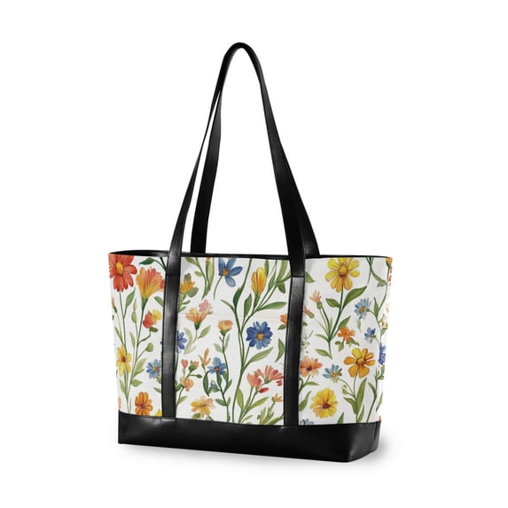 FORMRS Canvas Laptop Tote Bag for Women with 15.6" Computer Compartments Shoulder Handbag, Watercolor Wildflowers Pattern