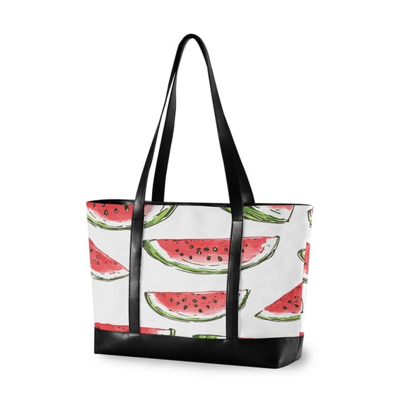 FORMRS Canvas Laptop Tote Bag for Women with 15.6" Computer Compartments Shoulder Handbag, Watermelon Pattern