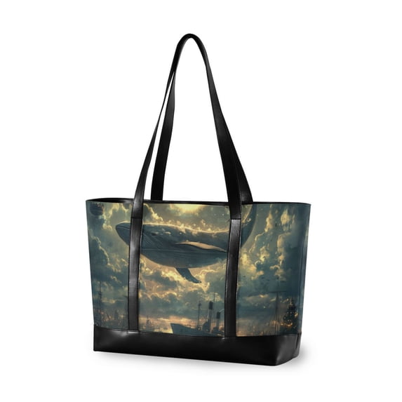 FORMRS Canvas Laptop Tote Bag for Women with 15.6" Computer Compartments Shoulder Handbag, Whale and Moon