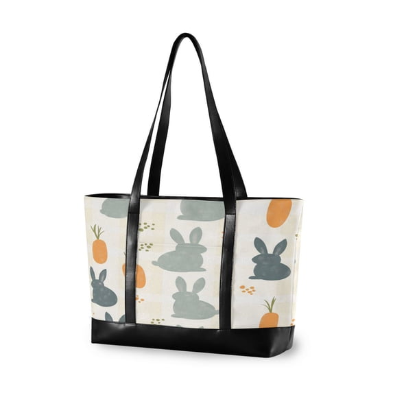 FORMRS Canvas Laptop Tote Bag for Women with 15.6" Computer Compartments Shoulder Handbag, Whimsical Rabbits