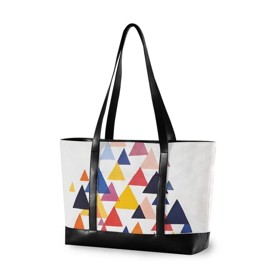 FORMRS Canvas Laptop Tote Bag for Women with 15.6" Computer Compartments Shoulder Handbag, White Abstract Triangles