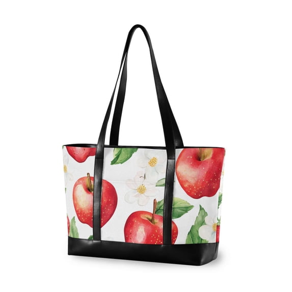 FORMRS Canvas Laptop Tote Bag for Women with 15.6" Computer Compartments Shoulder Handbag, White Apple Pattern