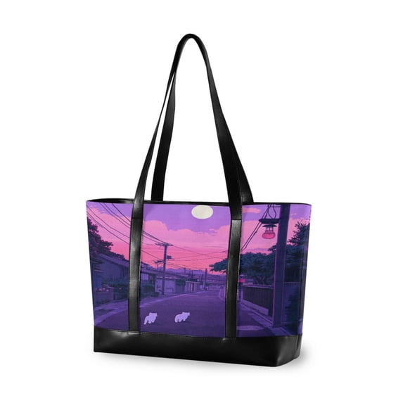 FORMRS Canvas Laptop Tote Bag for Women with 15.6" Computer Compartments Shoulder Handbag, White Cat Walking