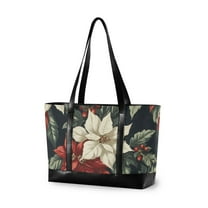 FORMRS Laptop Tote Bag for Women with 15.6" Computer Compartments Handbag, White Christmas Leaves