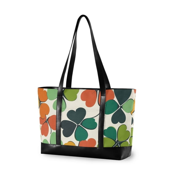 FORMRS Canvas Laptop Tote Bag for Women with 15.6" Computer Compartments Shoulder Handbag, White Clover Pattern