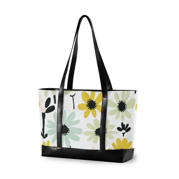 FORMRS Canvas Laptop Tote Bag for Women with 15.6" Computer Compartments Shoulder Handbag, White Flower
