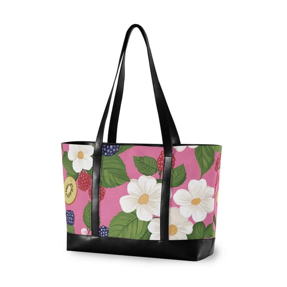 FORMRS Canvas Laptop Tote Bag for Women with 15.6" Computer Compartments Shoulder Handbag, White Flowers