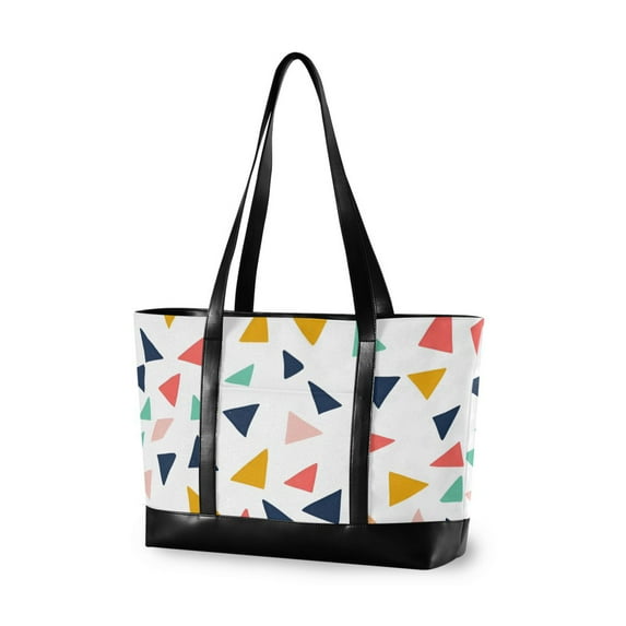 FORMRS Laptop Tote Bag for Women with 15.6" Computer Compartments Handbag, White Minimalist Triangles