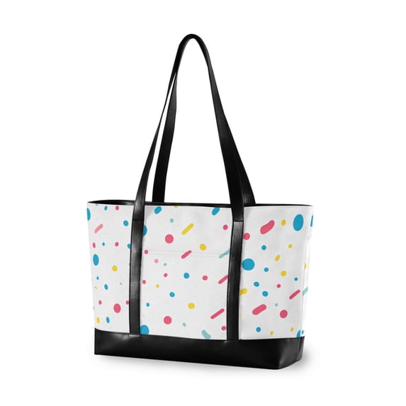 FORMRS Canvas Laptop Tote Bag for Women with 15.6" Computer Compartments Shoulder Handbag, White Retro Pattern