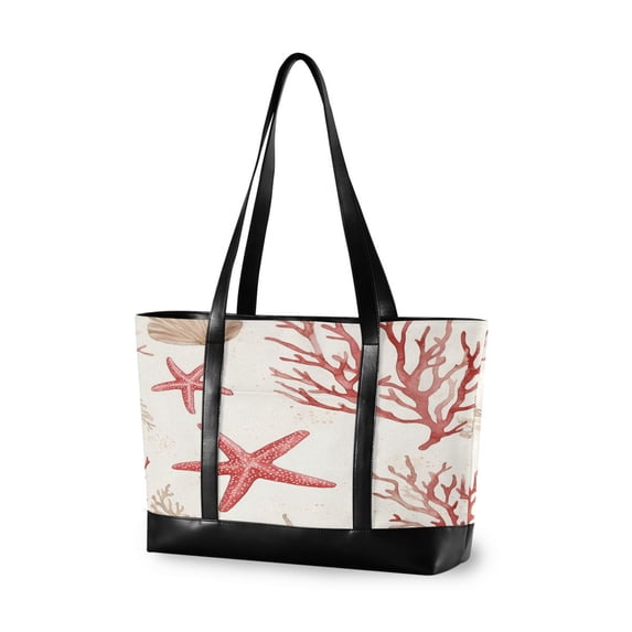 FORMRS Canvas Laptop Tote Bag for Women with 15.6" Computer Compartments Shoulder Handbag, White Starfish
