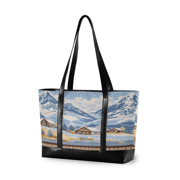FORMRS Canvas Laptop Tote Bag for Women with 15.6" Computer Compartments Shoulder Handbag, Winter Mountain