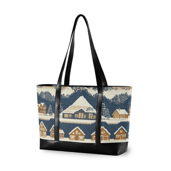 FORMRS Canvas Laptop Tote Bag for Women with 15.6" Computer Compartments Shoulder Handbag, Winter Village