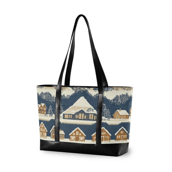 FORMRS Canvas Laptop Tote Bag for Women with 15.6" Computer Compartments Shoulder Handbag, Winter Village