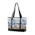 thumbnail image 1 of FORMRS Canvas Laptop Tote Bag for Women with 15.6" Computer Compartments Shoulder Handbag, Winter Village, 1 of 7