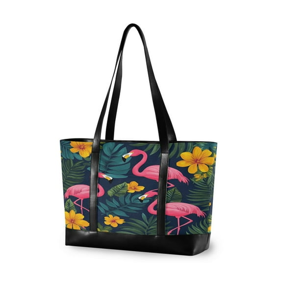 FORMRS Laptop Tote Bag for Women with 15.6" Computer Compartments Handbag, Yellow Floral Flamingo
