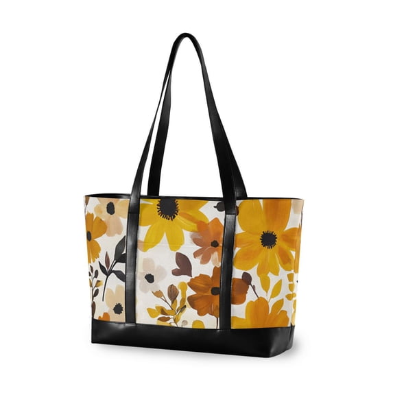 FORMRS Canvas Laptop Tote Bag for Women with 15.6" Computer Compartments Shoulder Handbag, Yellow Flowers