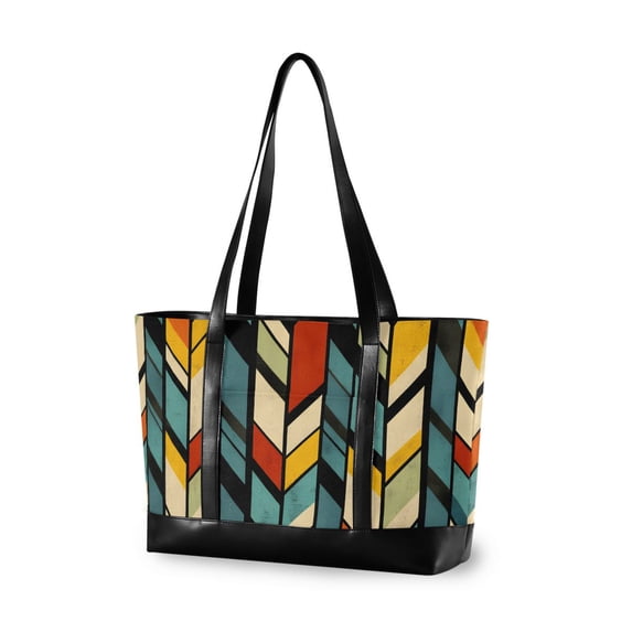FORMRS Canvas Laptop Tote Bag for Women with 15.6" Computer Compartments Shoulder Handbag, Yellow Geometric