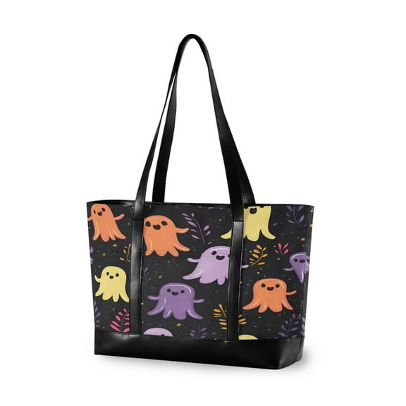 FORMRS Laptop Tote Bag for Women with 15.6" Computer Compartments Handbag, Yellow Halloween Ghosts