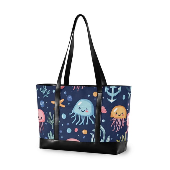 FORMRS Canvas Laptop Tote Bag for Women with 15.6" Computer Compartments Shoulder Handbag, Yellow Jellyfish