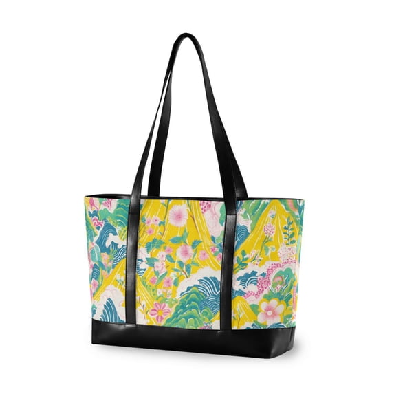 FORMRS Canvas Laptop Tote Bag for Women with 15.6" Computer Compartments Shoulder Handbag, Yellow Mountains