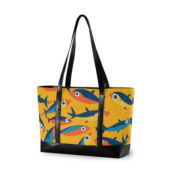 FORMRS Laptop Tote Bag for Women with 15.6" Computer Compartments Handbag, Yellow Sardines Pattern