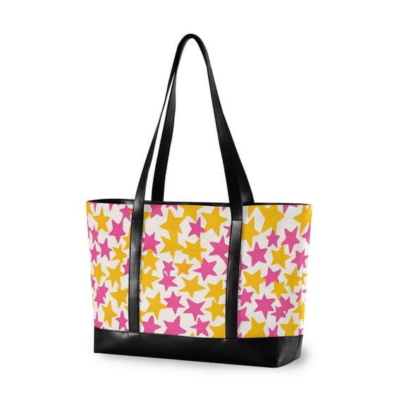 FORMRS Canvas Laptop Tote Bag for Women with 15.6" Computer Compartments Shoulder Handbag, Yellow Stars Pattern