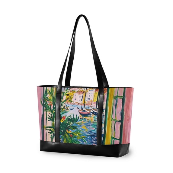 FORMRS Canvas Laptop Tote Bag for Women with 15.6" Computer Compartments Shoulder Handbag, Yellow Window