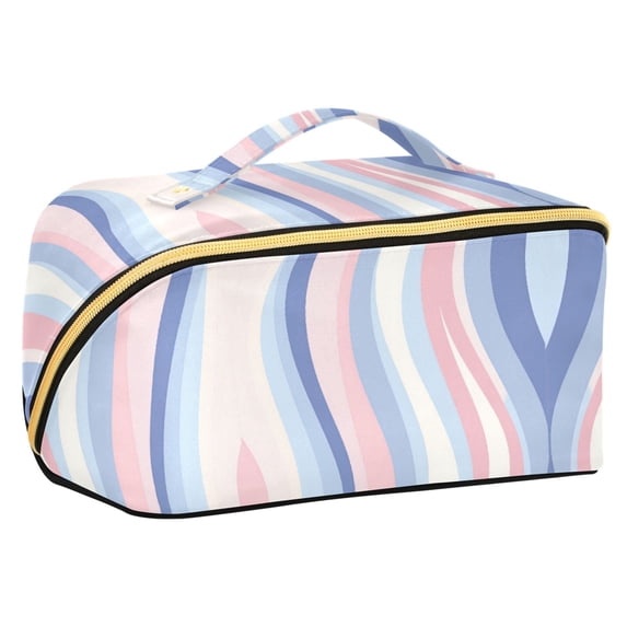 FORMRS Makeup Bag Travel Cosmetic Organizer for Women Fold Flat Zipper Pouch with Handle, Abstract Pink