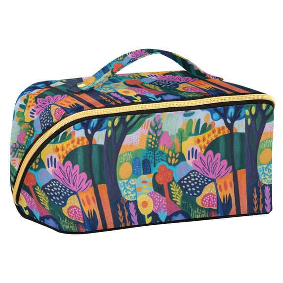 FORMRS Makeup Bag Travel Cosmetic Organizer for Women Fold Flat Zipper Pouch with Handle, Art Plants