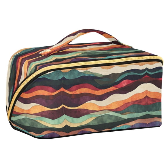 FORMRS Makeup Bag Travel Cosmetic Organizer for Women Fold Flat Zipper Pouch with Handle, Artistic Desert Pattern