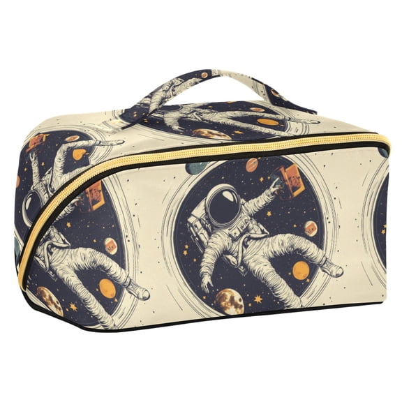 FORMRS Makeup Bag Travel Cosmetic Organizer for Women Fold Flat Zipper Pouch with Handle, Astronaut Floating