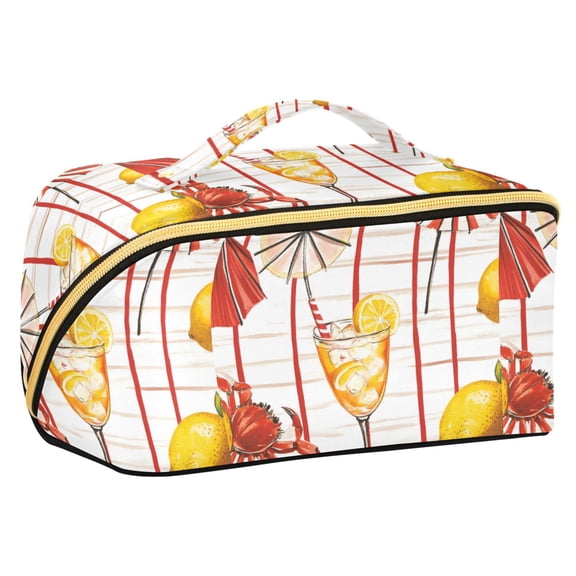 FORMRS Makeup Bag Travel Cosmetic Organizer for Women Fold Flat Zipper Pouch with Handle, Beach Crab