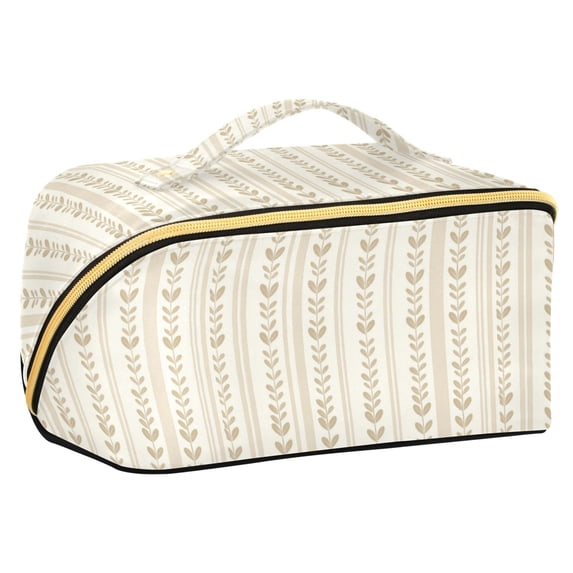 FORMRS Makeup Bag Travel Cosmetic Organizer for Women Fold Flat Zipper Pouch with Handle, Beige Abstract Pattern