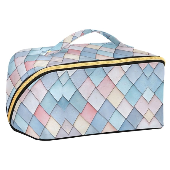 FORMRS Makeup Bag Travel Cosmetic Organizer for Women Fold Flat Zipper Pouch with Handle, Beige Art Pattern