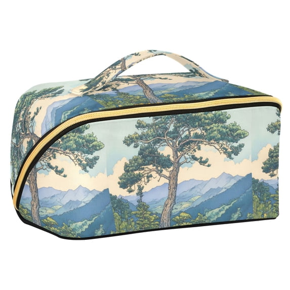 FORMRS Makeup Bag Travel Cosmetic Organizer for Women Fold Flat Zipper Pouch with Handle, Beige Mountain